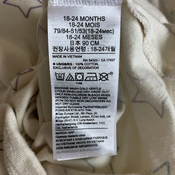 Baby Gap Long Sleeve Bodysuit Ivory Star Print Organic Cotton Girls 18-24 Months - Picture 7 of 10